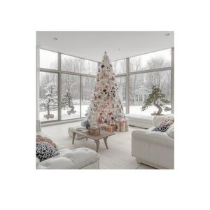 HANDCRAFTED digital art print Festive White Christmas Tree decor wall art